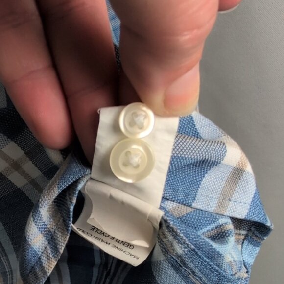 johnnie-O Performance Blue and White Plaid Men's Shirt - Picture 6 of 7